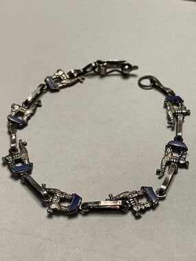 Vintage 950 Silver Peruvian Llama and Blue enamel link Bracelet